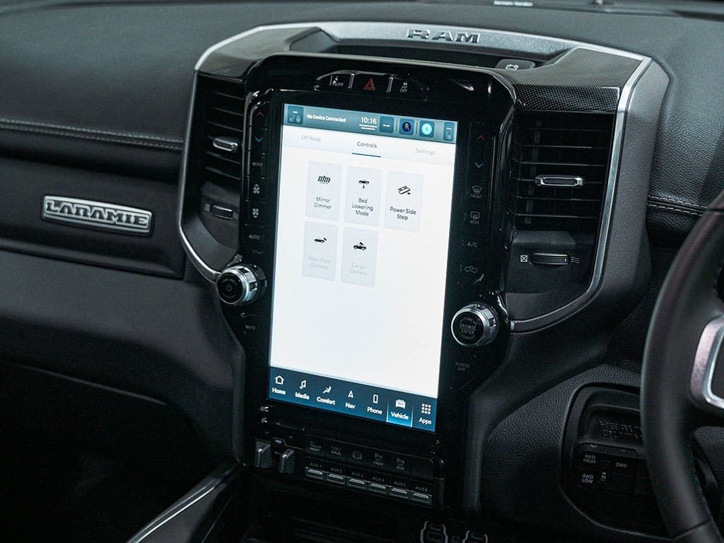 A full view of the RAM 3500 Laramie HO's large 12-inch touchscreen.